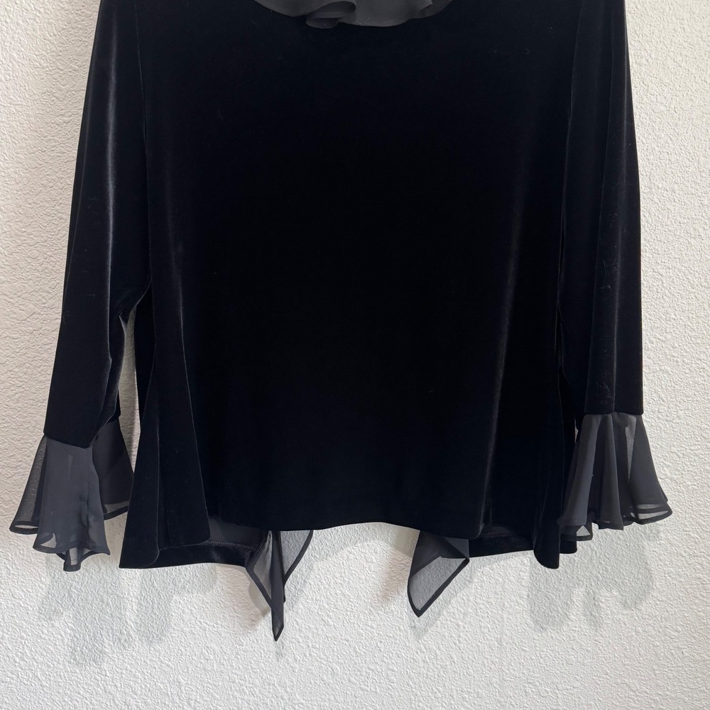 Y2K Xscape by Joanna Chen Black Velvet‎ Ruffle Chiffon Whimisgoth Cardigan L - Picture 7 of 11